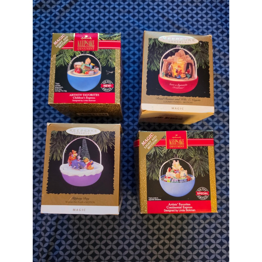 Vintage Hallmark Keepsake Magic Ornaments Set of 4 Pooh Looney Tunes Express
